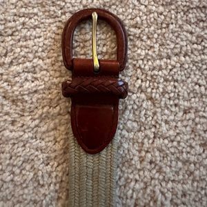 Talbots Women’s Belt, Size S, Color: Tan Cream Beige, Woven Elastic Leather Tip